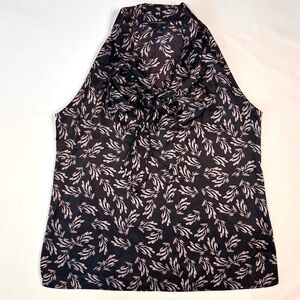 Banana Republic Black and Purple Print Sleeveless Tie Blouse Size Petite S